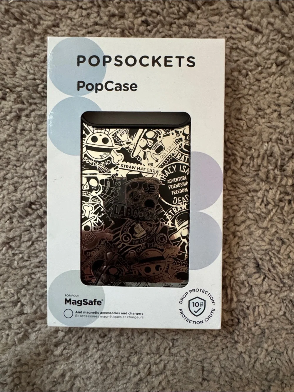 One Peice PopSocket PopCase for MagSafe - Black & Silver Graphic Skull Pattern